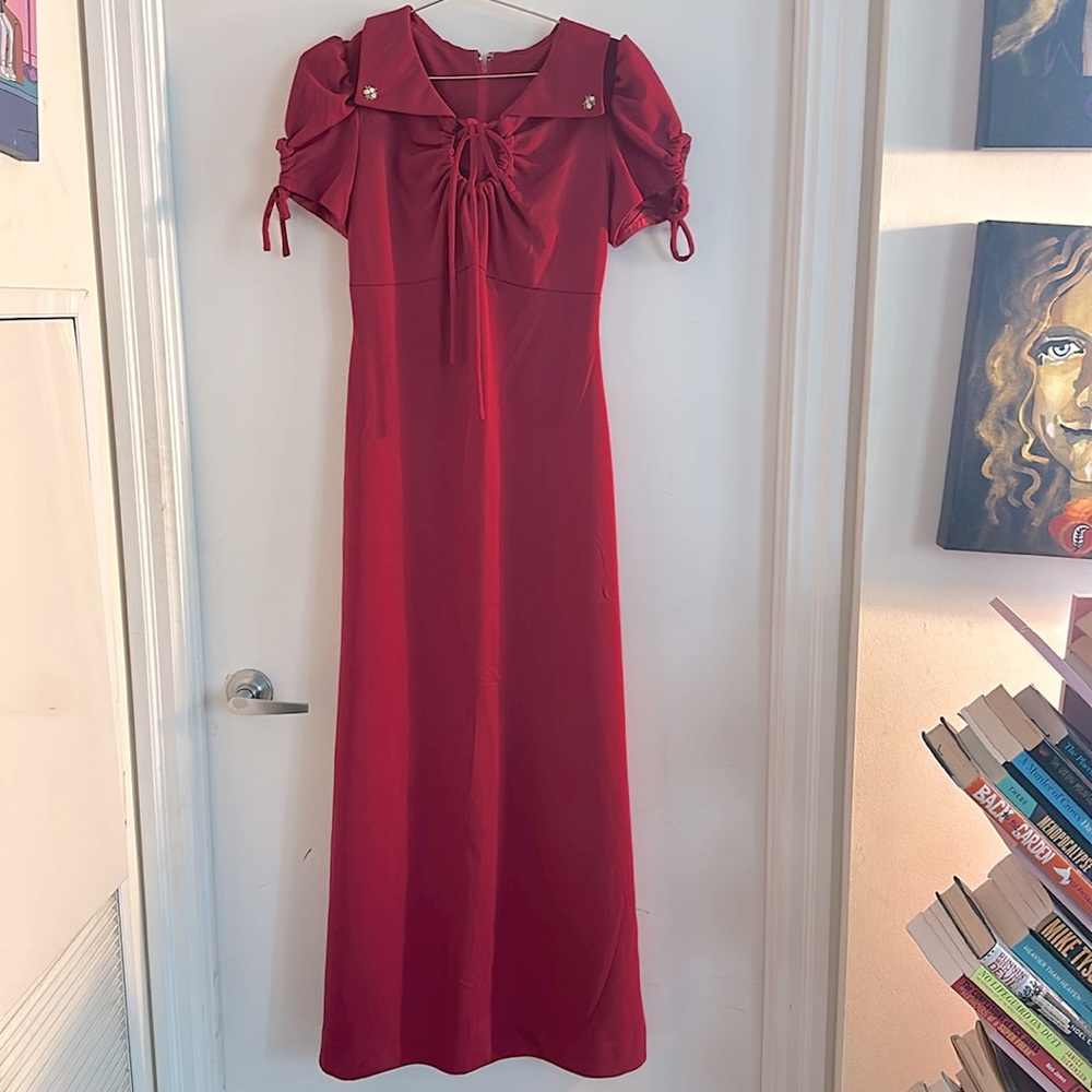 Vintage 70S Red Prairie Dress Giving Pearl Vibes